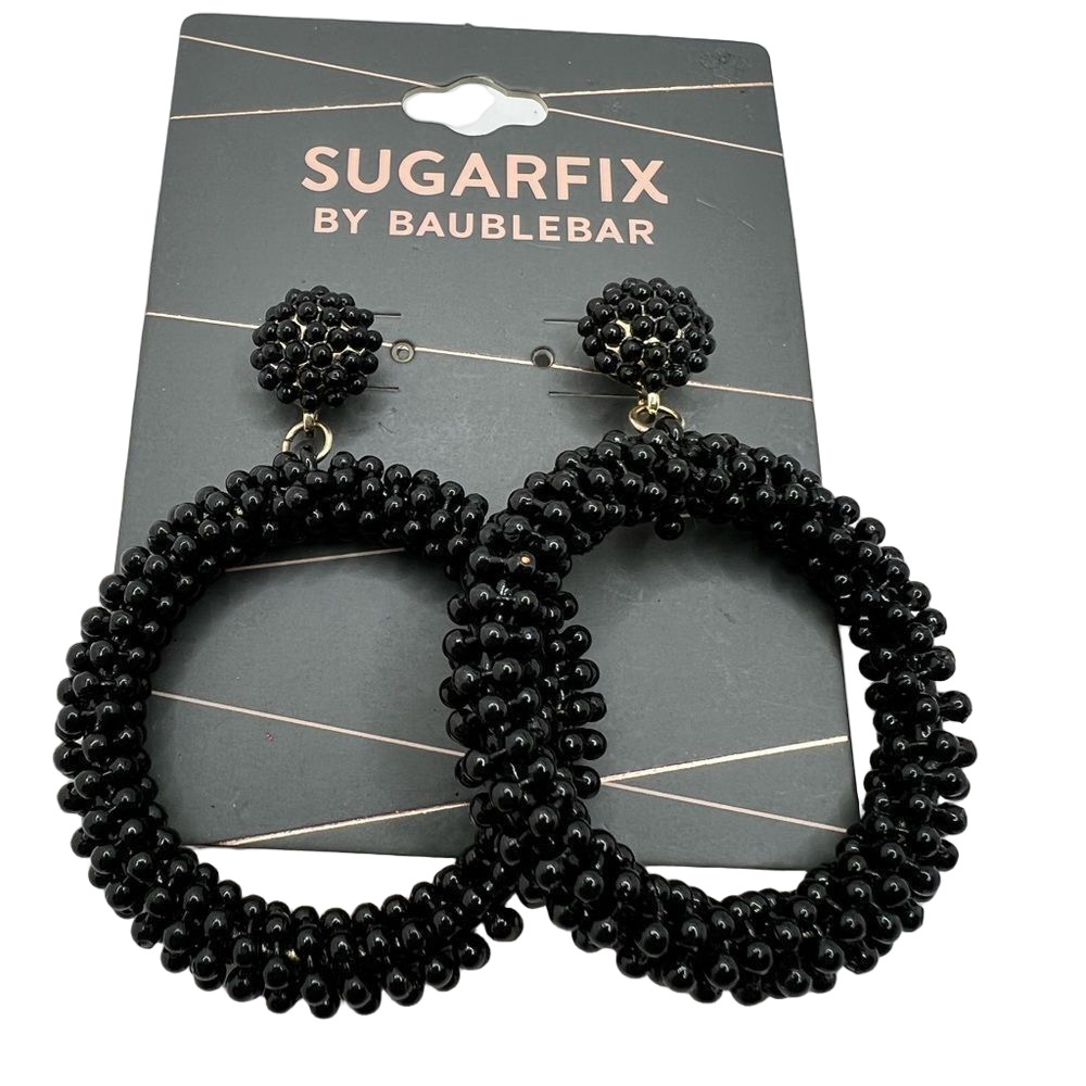 🍭6/$30 New Sugarfix by Baublebar Black Beaded Hoop Post Earrings